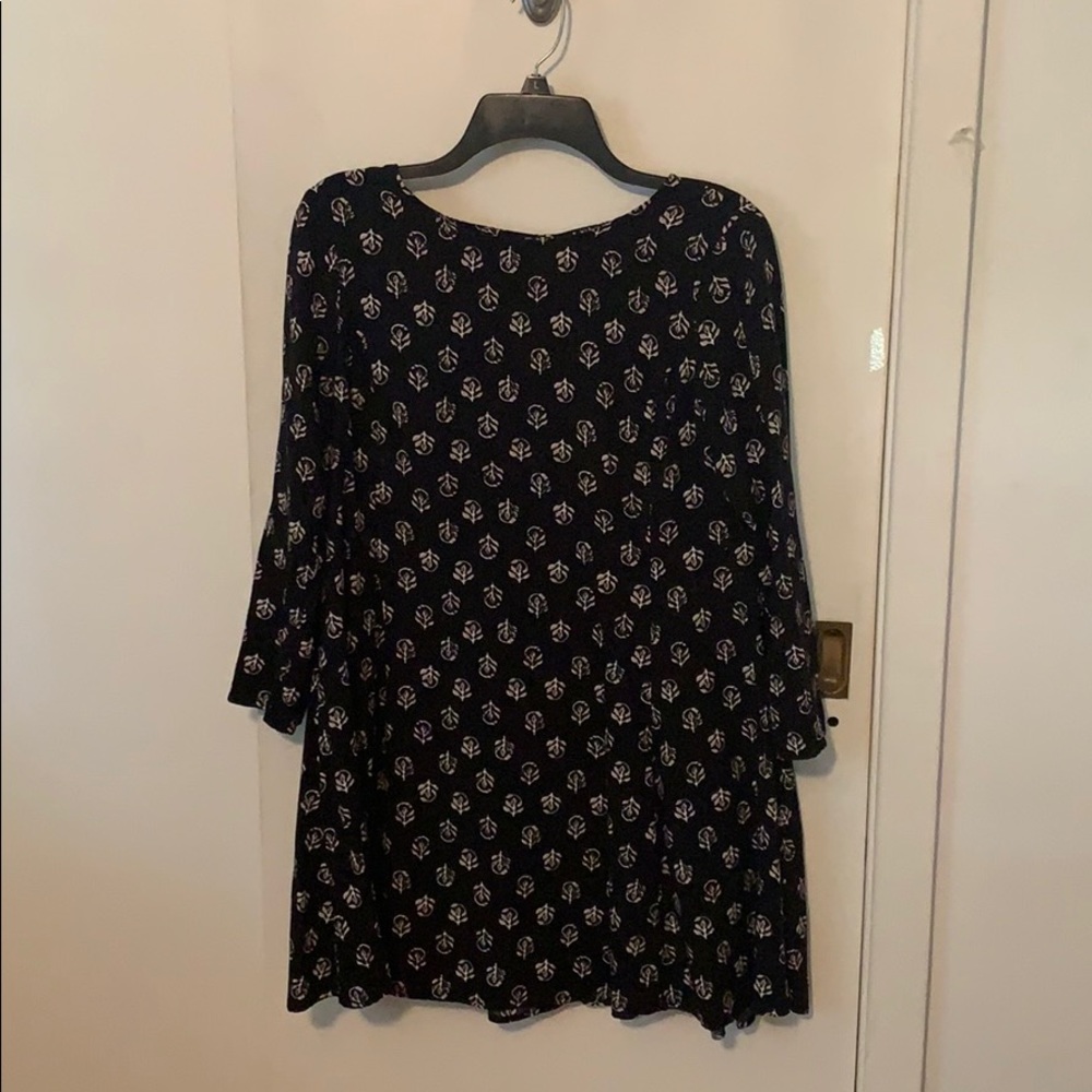 Black 3/4 Sleeve Babydoll Dress with Flower Print